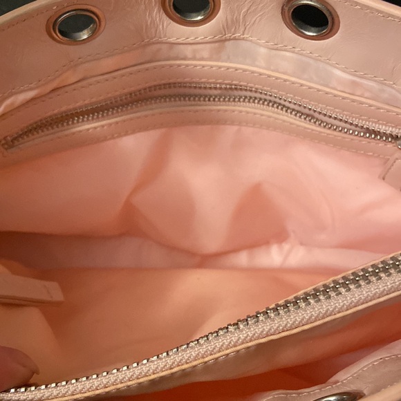 Moschino CHEAP and CHIC Small Handbag Pink Nylon Leather Trim Circle Rivets - Picture 7 of 8